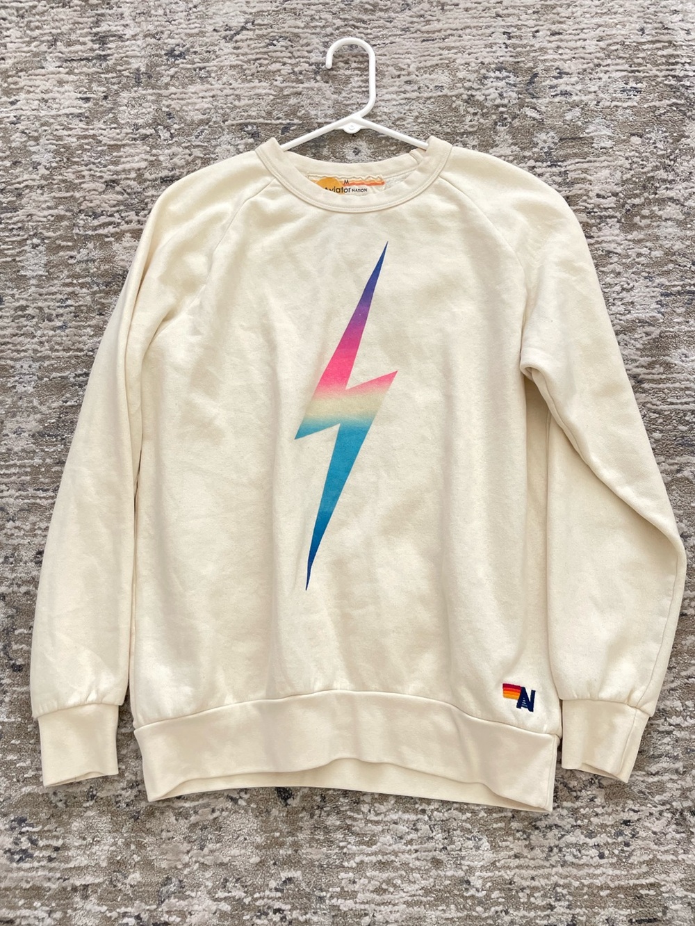 Aviator Nation Bolt Fade Rainbow Relaxed Sweatshirt Cream Size M
